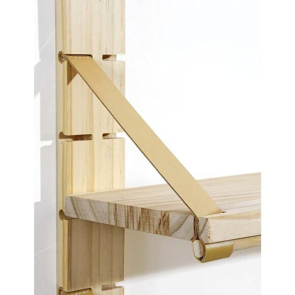 Gronda Adjustable Leather Strap Floating Wall Shelves, 3 Tier Boho Modern Storag - Picture 3 of 5